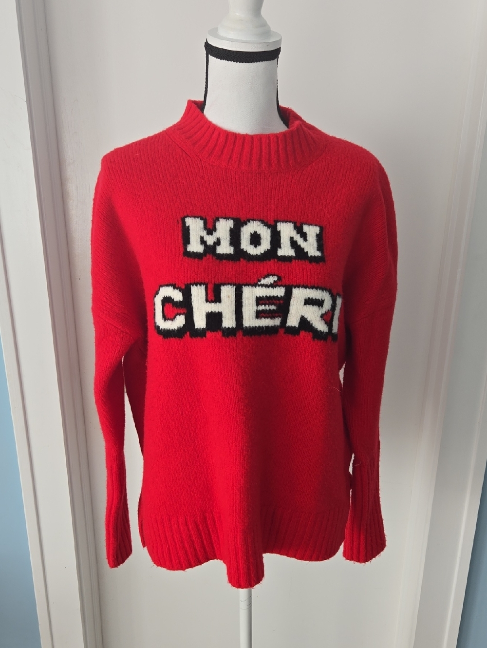 Primark Red 'MON CHÉRI' Crew Neck Sweater S  But Fits M EVEN L